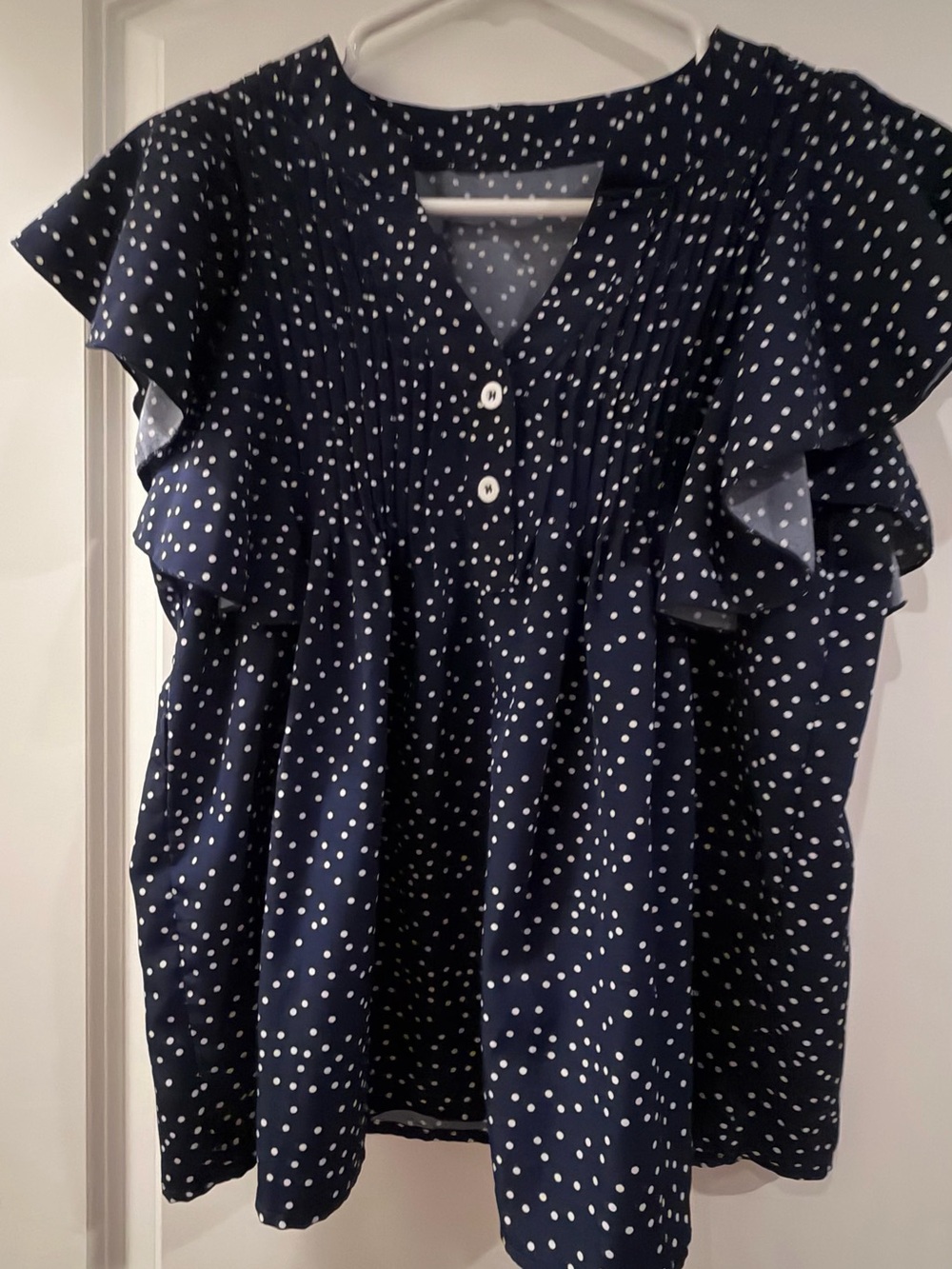 SHEIN Navy White Polka Dot Ruffle Sleeve Blouse
